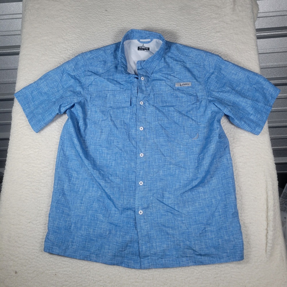 Habit Fishing Shirt Mens Large Blue Short Sleeve UPF 50+ Vented PFG Button Down